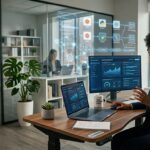 Business owner using AI automation tools to streamline business tasks