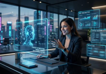 Best AI tools and software in 2026 futuristic workspace image