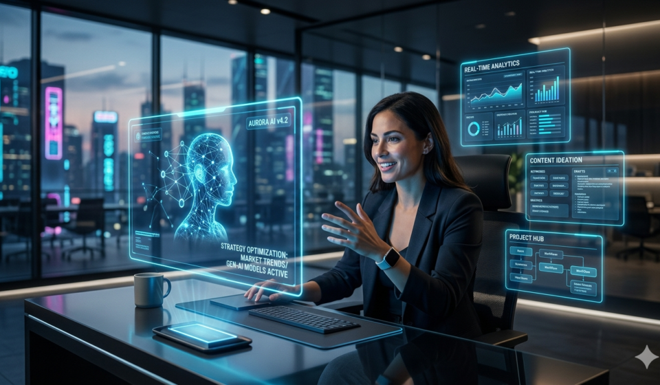 Best AI tools and software in 2026 futuristic workspace image